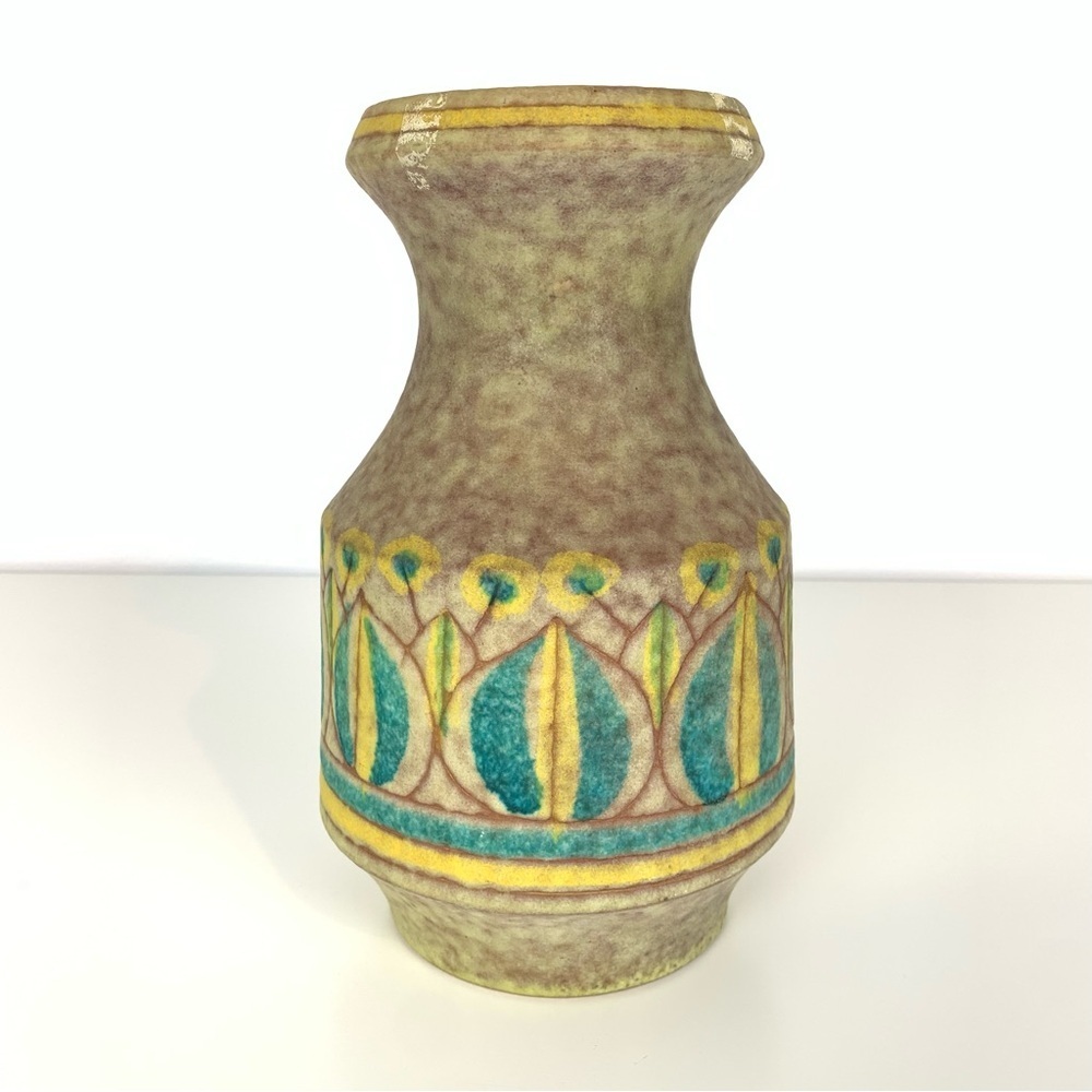 Italian Vase Signed Italy Alvino Bagni Style Yellow Green Geometric Vtg MCM